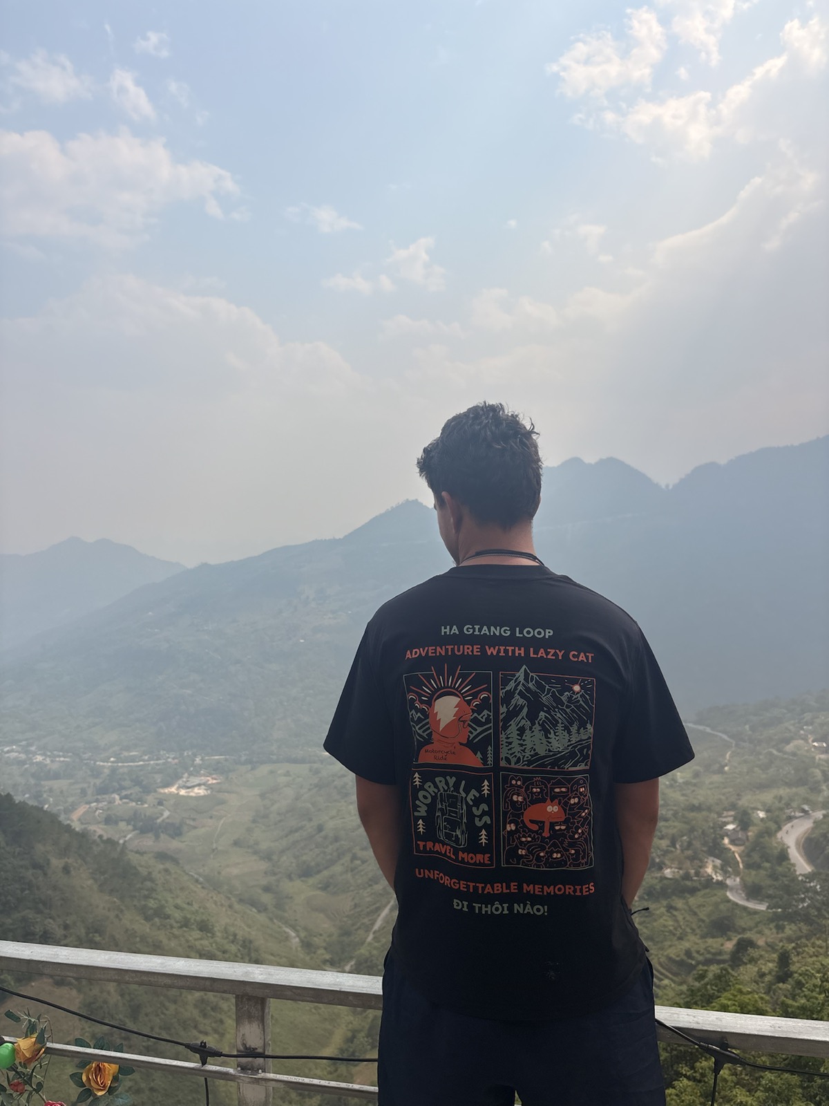 Ollie looking across the mountains of the Ha Giang Loop in Vietnam